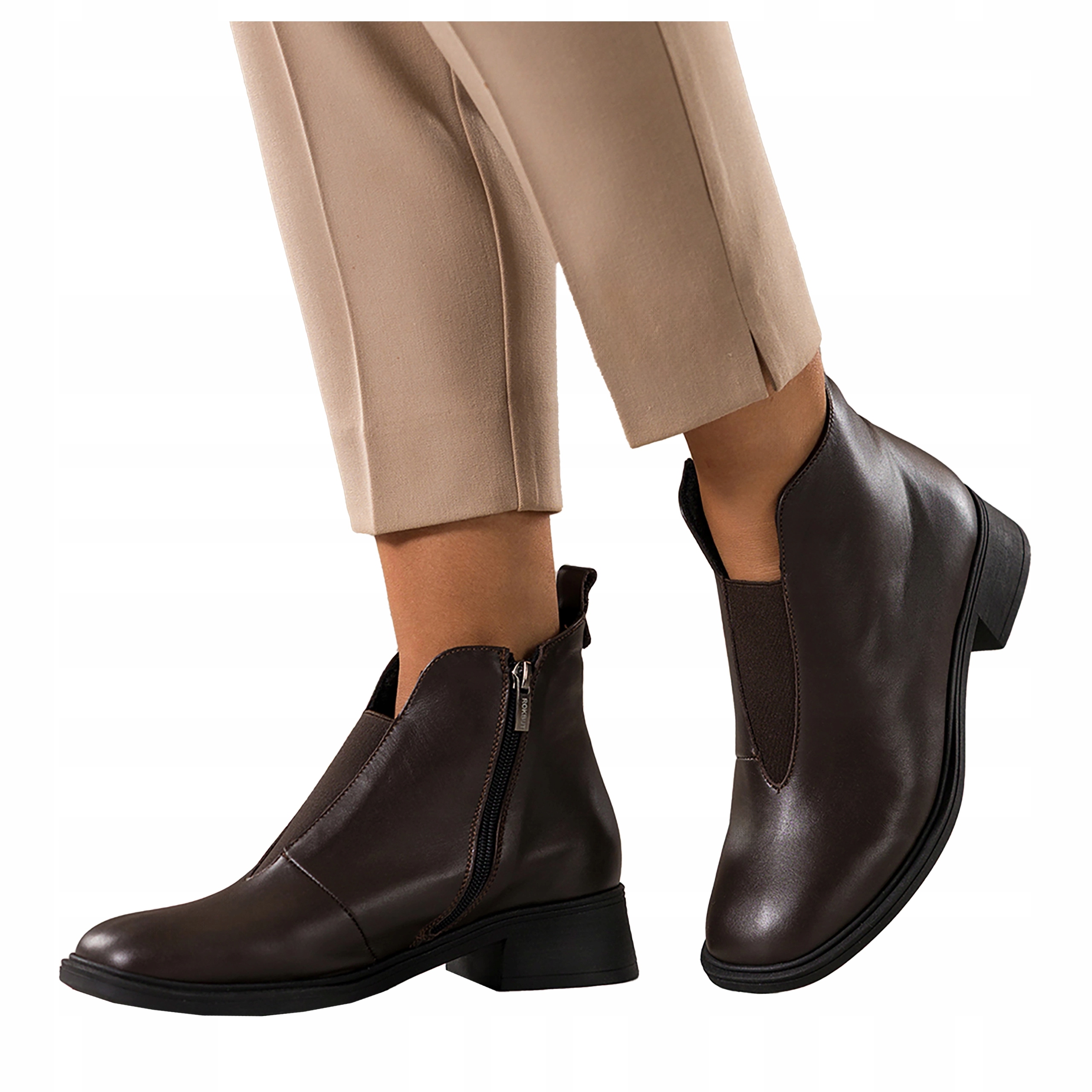 Kotníkové Boty Čokoládové Dámské Nízké Podpatky Pohodlné Elegantní velikost 41