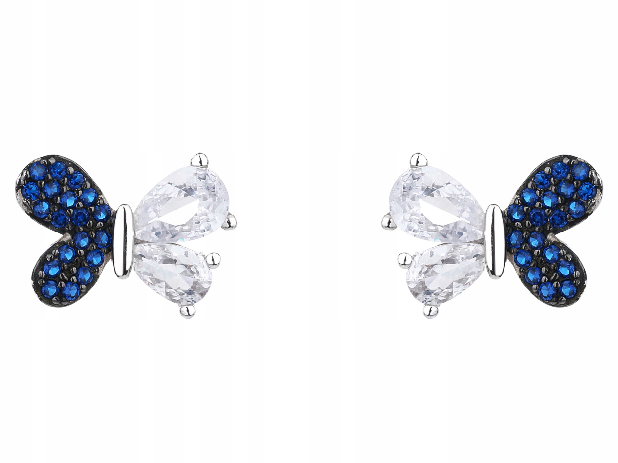 Stříbrné Náušnice Motýlci se zirkony Modré rhodiované Stříbro