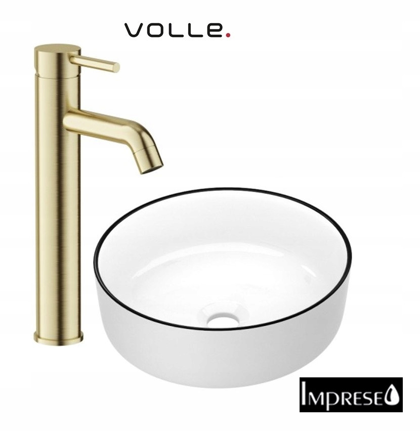 Umývadlo na dosku 41 cm Imprese Čierny Rant Zlatá kartáčovaná Batéria