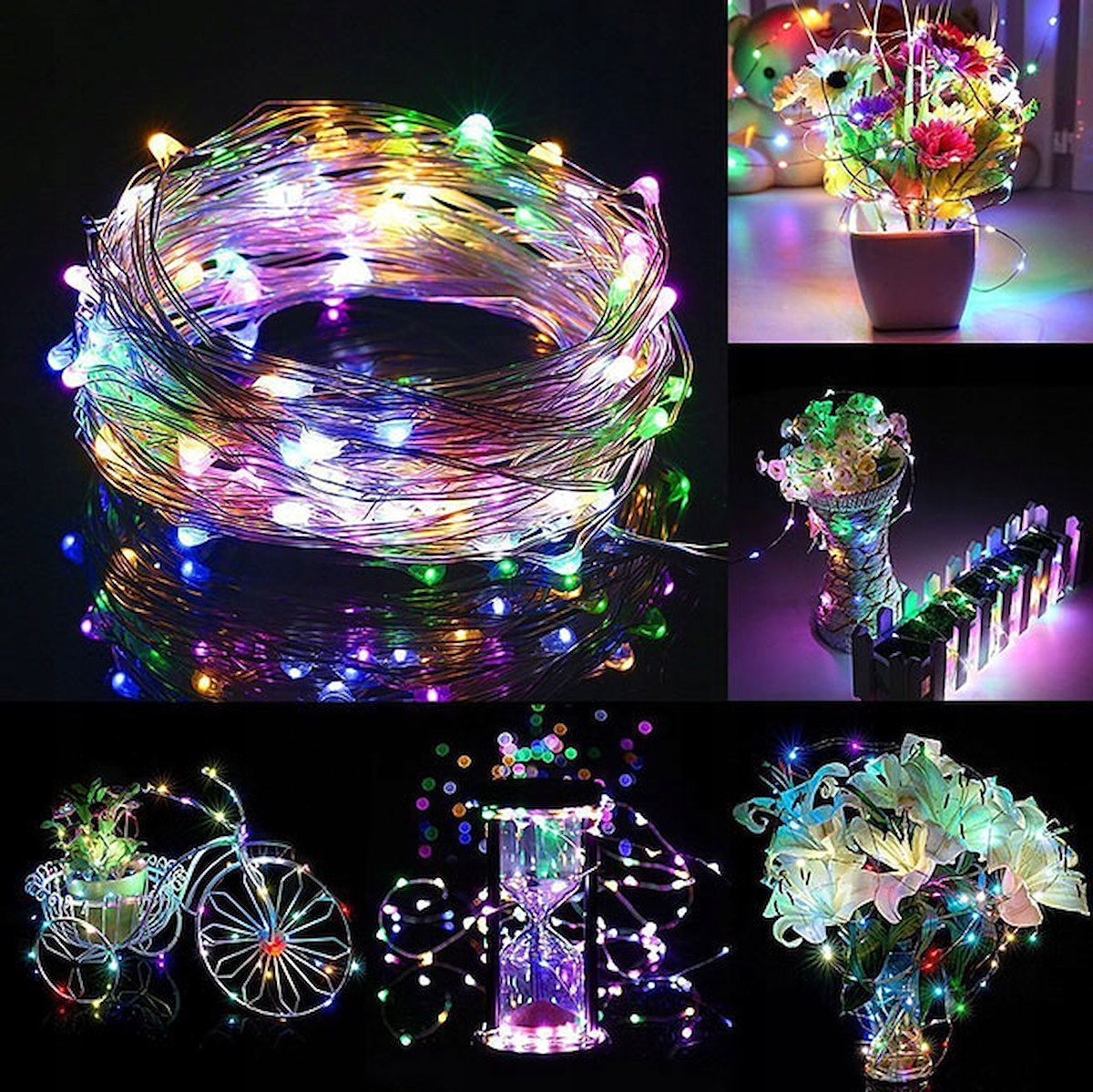 

Lampki Druciki 10 Led Baterie Multi Kolorowe 50 cm