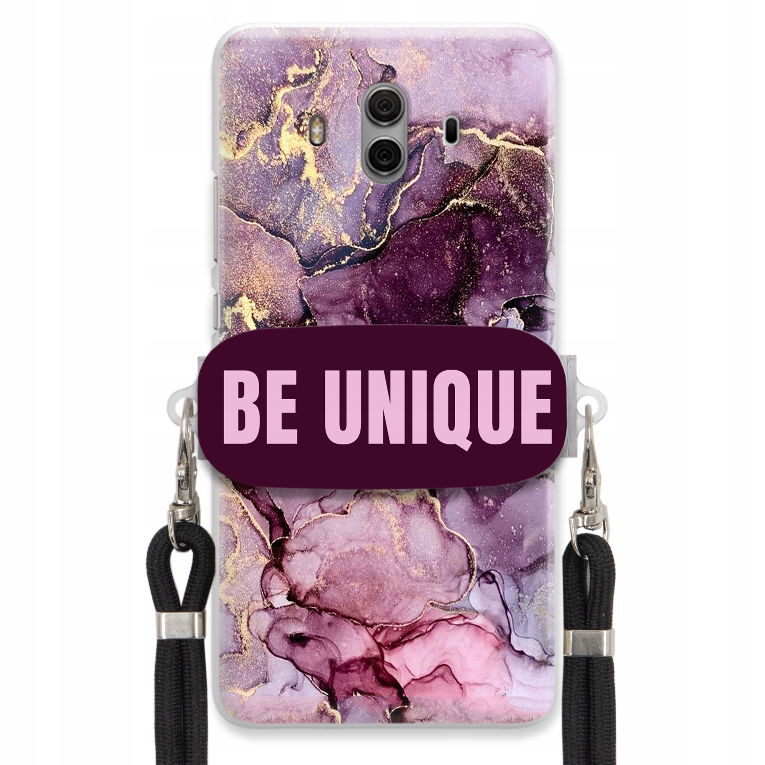 Pouzdro pro Huawei Mate 10 úchytka na šňůrku Černá Fialová Mramor Be Unique