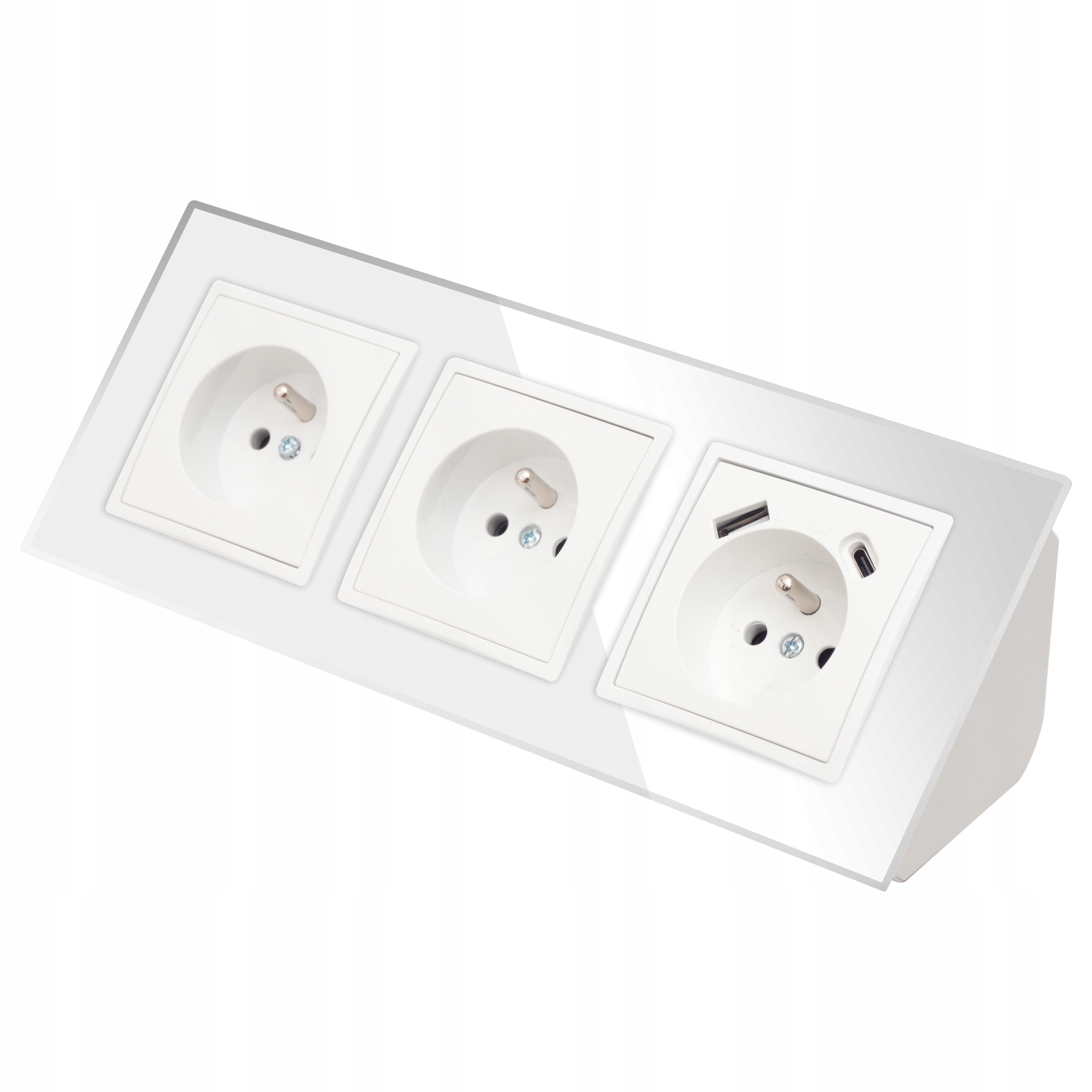 Gniazdo Potrójne Szklane Meblowe Narożne Usb Typ C Biurkowe Białe W Blat