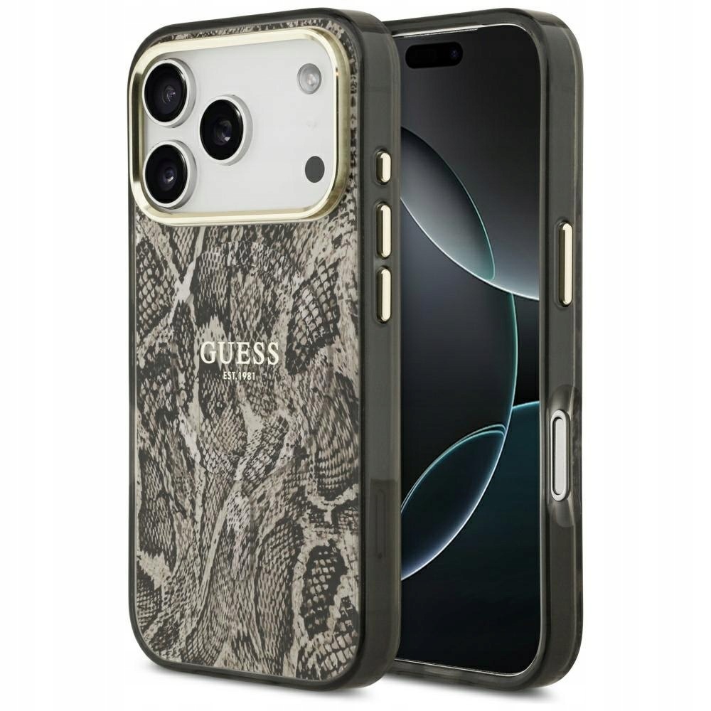 Etui Guess Python Pattern MagSafe do iPhone 17 Pro brązowy