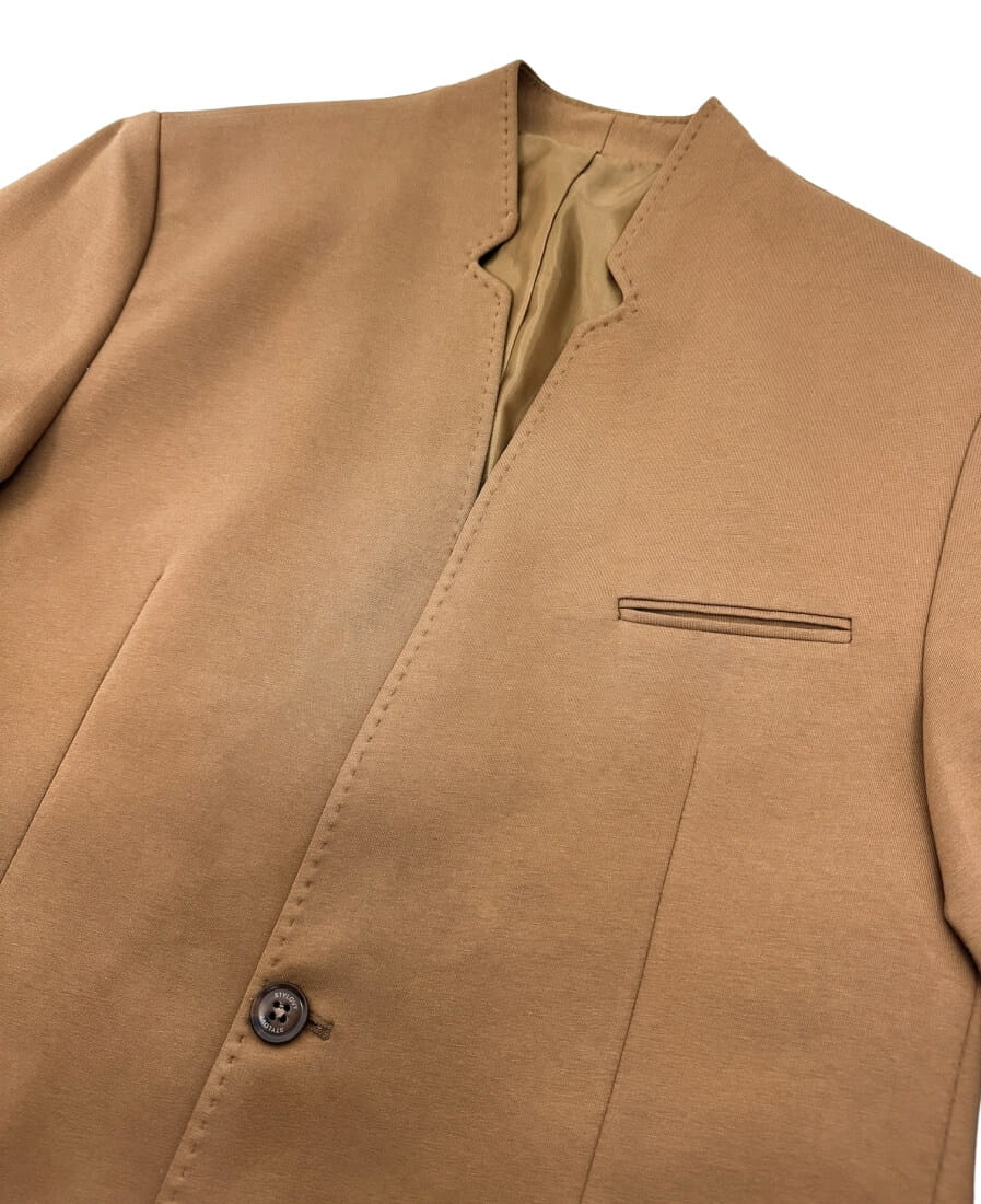 Marynarka meska ze stojka camel casual slim fit 48 Wzór dominujący bez wzoru