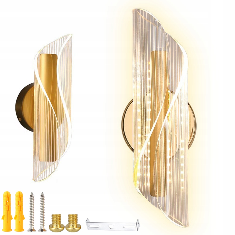 Nowoczesne Kryształowe Lampy Ścienne Kinkiet Led Złoty 12W 3