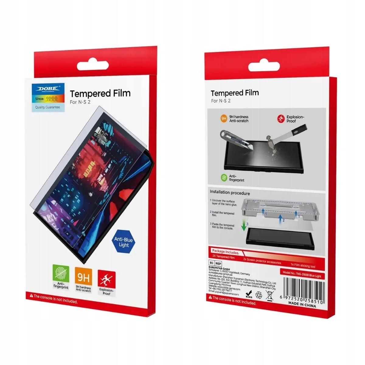 2x Szkło hartowane Anti-Blue NINTENDO SWITCH 2 aplikator ochronne 2 sztuki