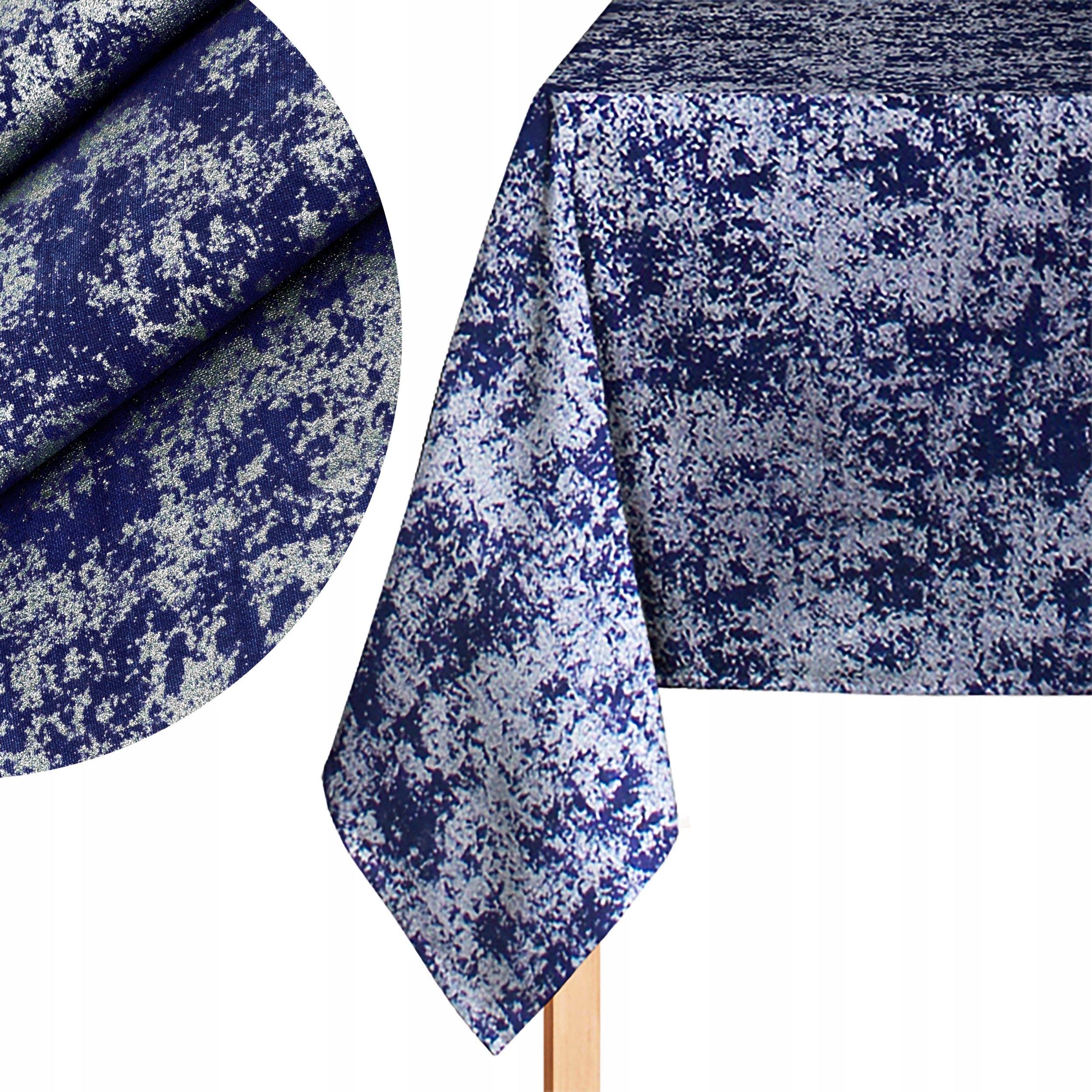 Obrus 200x130 CM Na Vánoční Stůl Tmavě Modrý Shiny Vánoce