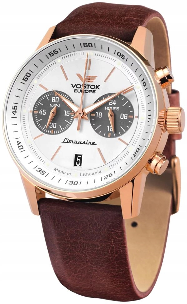 Pánské Hodinky Vostok Europe VK64-560B692 GAZ14 Chrono Bílé Na Pásku 43 mm