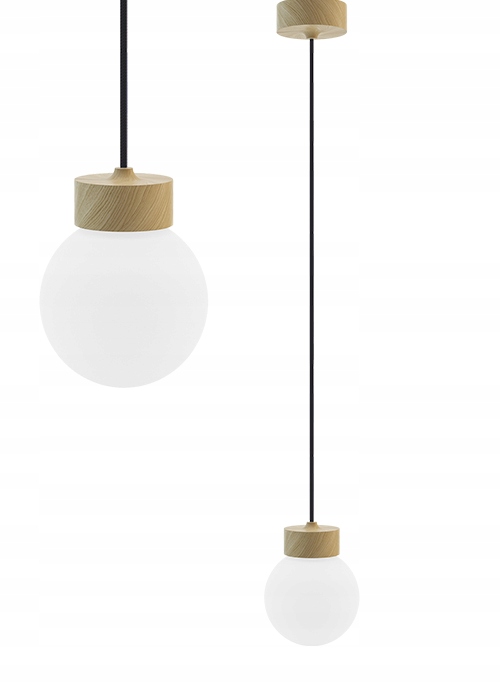 Skleněná lampa Závěsná koule s jednoduchým závěsem ze dřeva