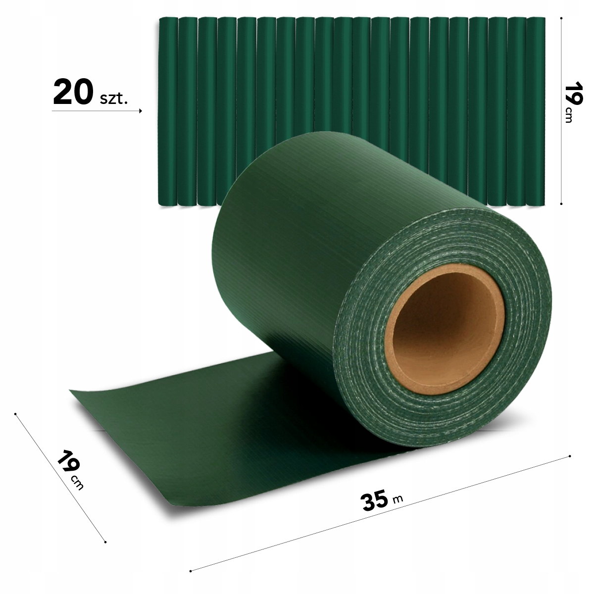 Taśma ogrodzeniowa ZIELONA 19cm x 35m mocna osłona ogrodzenie panelowe + UV Wysokość 0.19 m