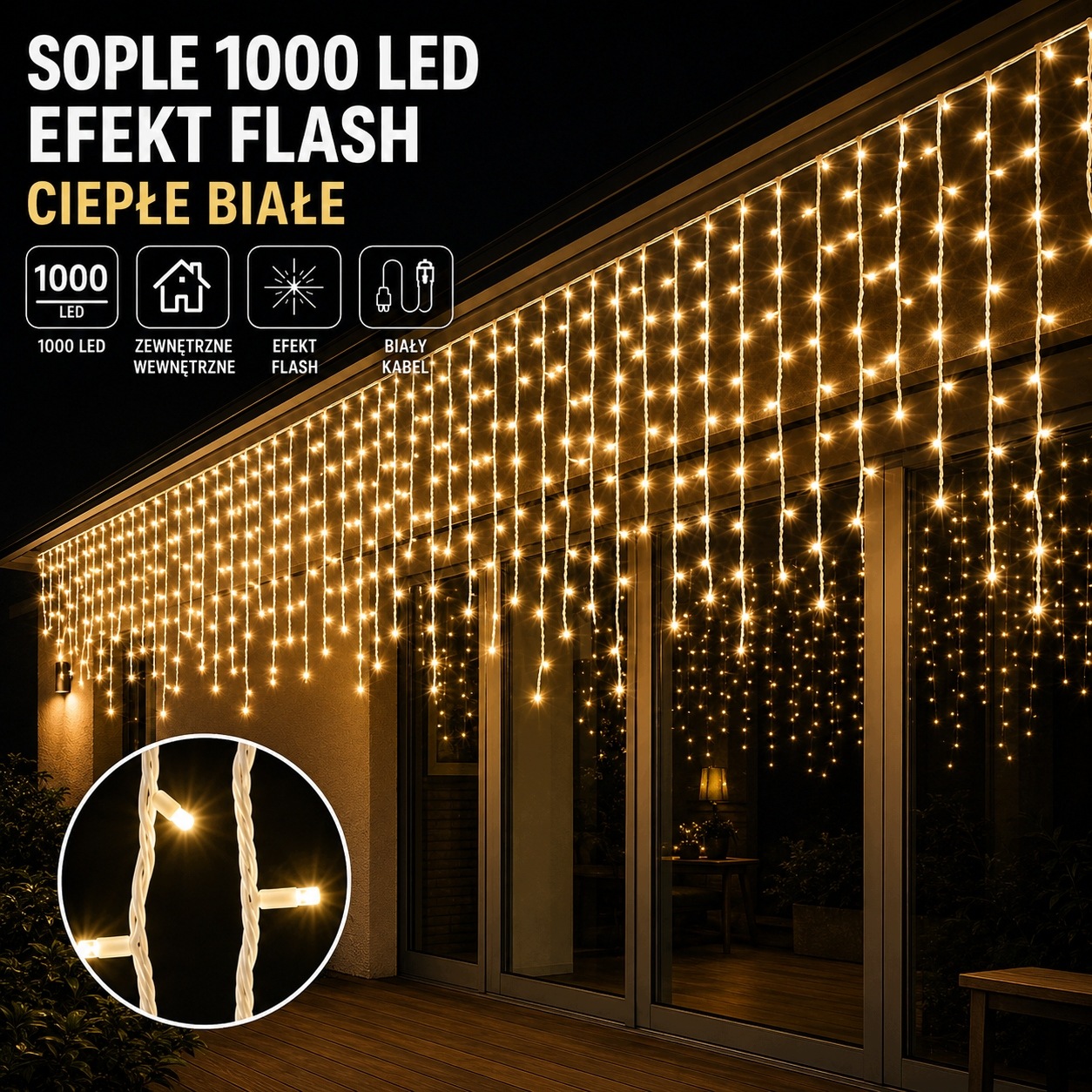 Rampouchy 1000 Led 50 M Venkovní Osvětlení Teplá Bílá Flash IP44 Závěs