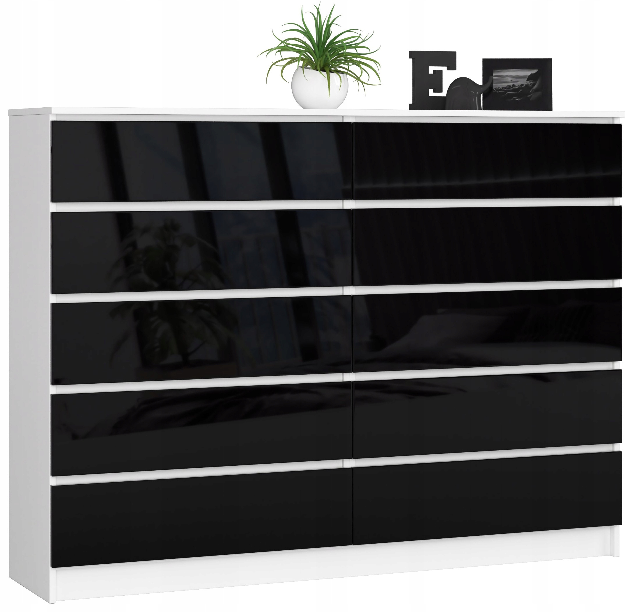 Komoda K160 10SZ Clp Pk Čierna Lesklá Akd