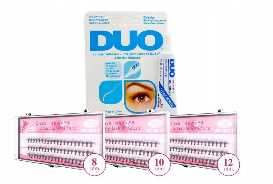 

Zestaw Kępki Rzęs Jedwabne 8 10 12 +klej Duo White