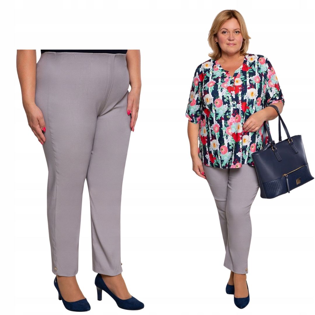 Světle šedé 7/8 kalhoty s vysokým pasem 62