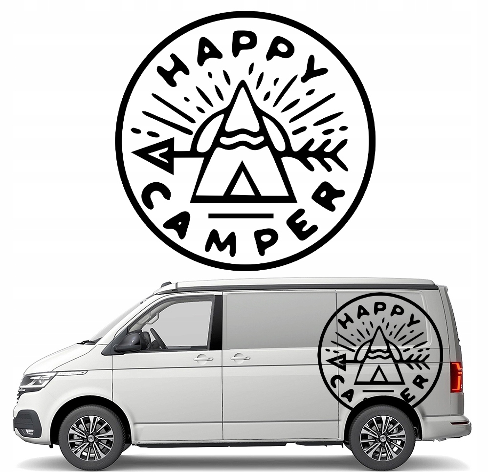 Nálepka Grafika na auto karavan Happy Camper Camping Stan 90x90