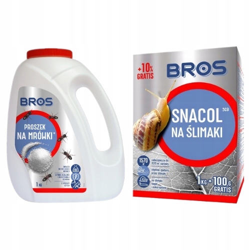 Zestaw Bros Proszek Na Mrówki 1KG Snacol Granulat Na Ślimaki 1.1KG