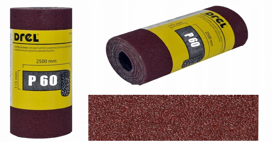 

Płótno Ścierne Papier Ścierny Rolka 2.5m 115mm p60