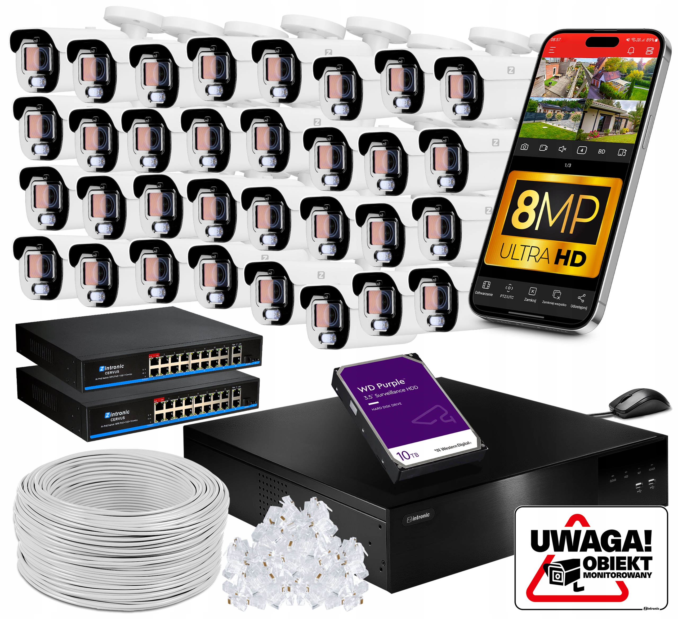 Kompletný monitorovací set pre halu 32 kamier 8MP Ip Poe 4K Uhd Audio Zoom