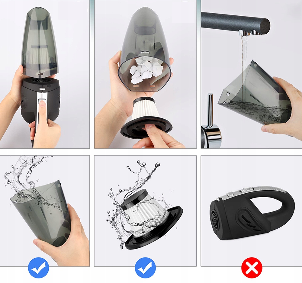 ODKURZACZ RĘCZNY BEZPRZEWODOWY SAMOCHODOWY AKUMULATOROWY FILTR + KOŃCÓWKAMI Pojemność zbiornika na kurz 0.2 l