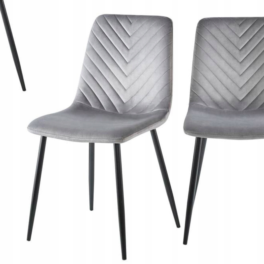 Krzesło tapicerowane szare welur do salonu kuchni jadalni pikowane Trio