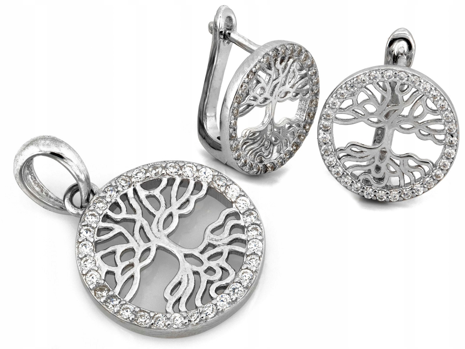 Sada stříbrných náušnice a přívěsku 925 s motivem stromečku štěstí pro ženy