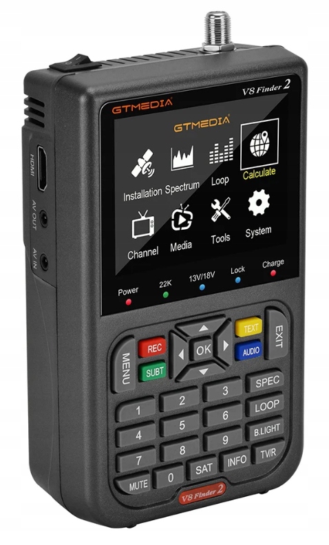 Miernik Satelitarny Sygnału Satelitarnego DVB-S2 do Ustawiania Anten SAT Kod producenta V8 FINDER 2 BLACK