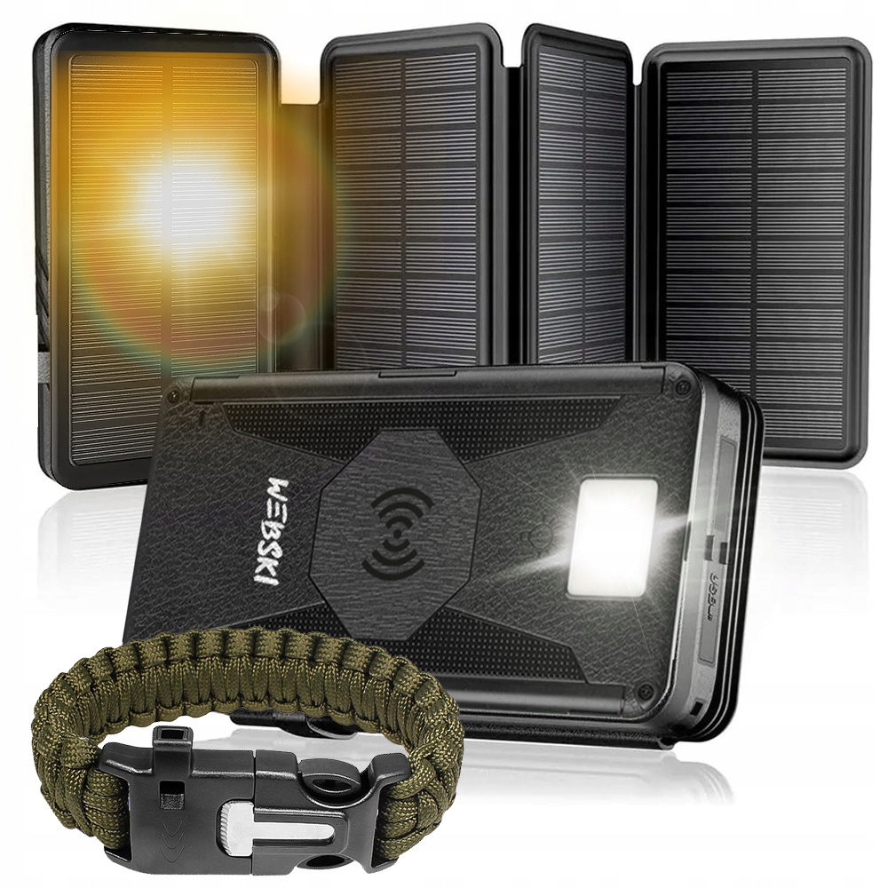 TURYSTYCZNY POWER BANK 16000mAh INDUKCYJNY PANELAMI SOLARNYMI+BRANSOLETKA
