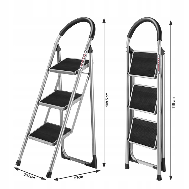 DRABINA DRABINKA DOMOWA 3 STOPNIOWA MOCNA STALOWA 150 kg GUMOWA RĄCZKA Kod producenta Drabina DB-3