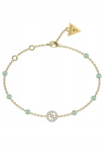 Dámský náramek Guess Natural Stones Kámen zelený Zirkon Logo Ocel
