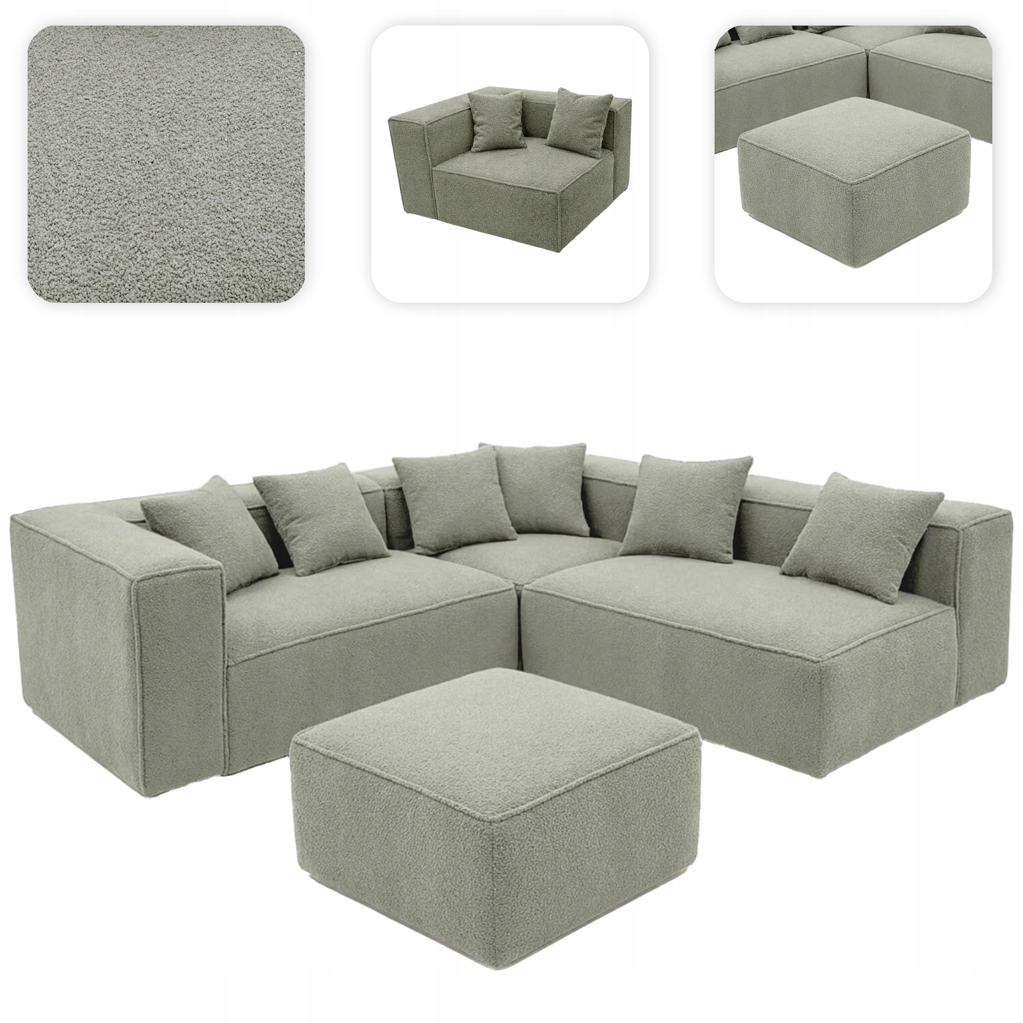 Rohová Sedací Souprava Modulární Boucle Moderní velká pohovka do obývacího pokoje Šedá Cerio