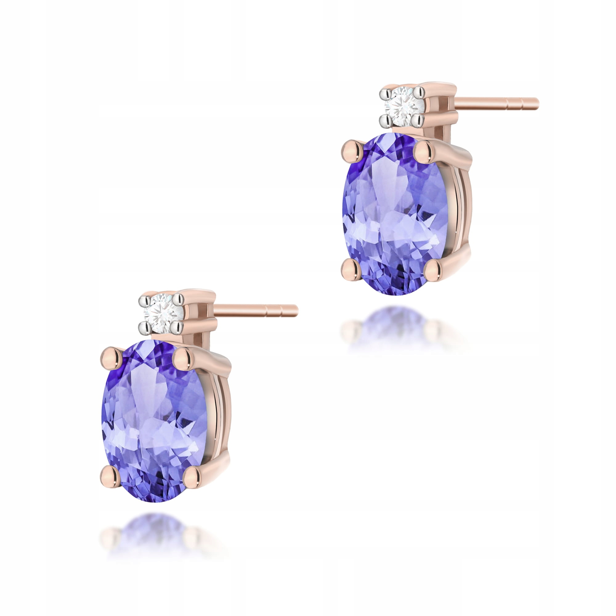 Náušnice ze zlata 585 s tanzanitem, růžové zlato, elegantní módní vzhled