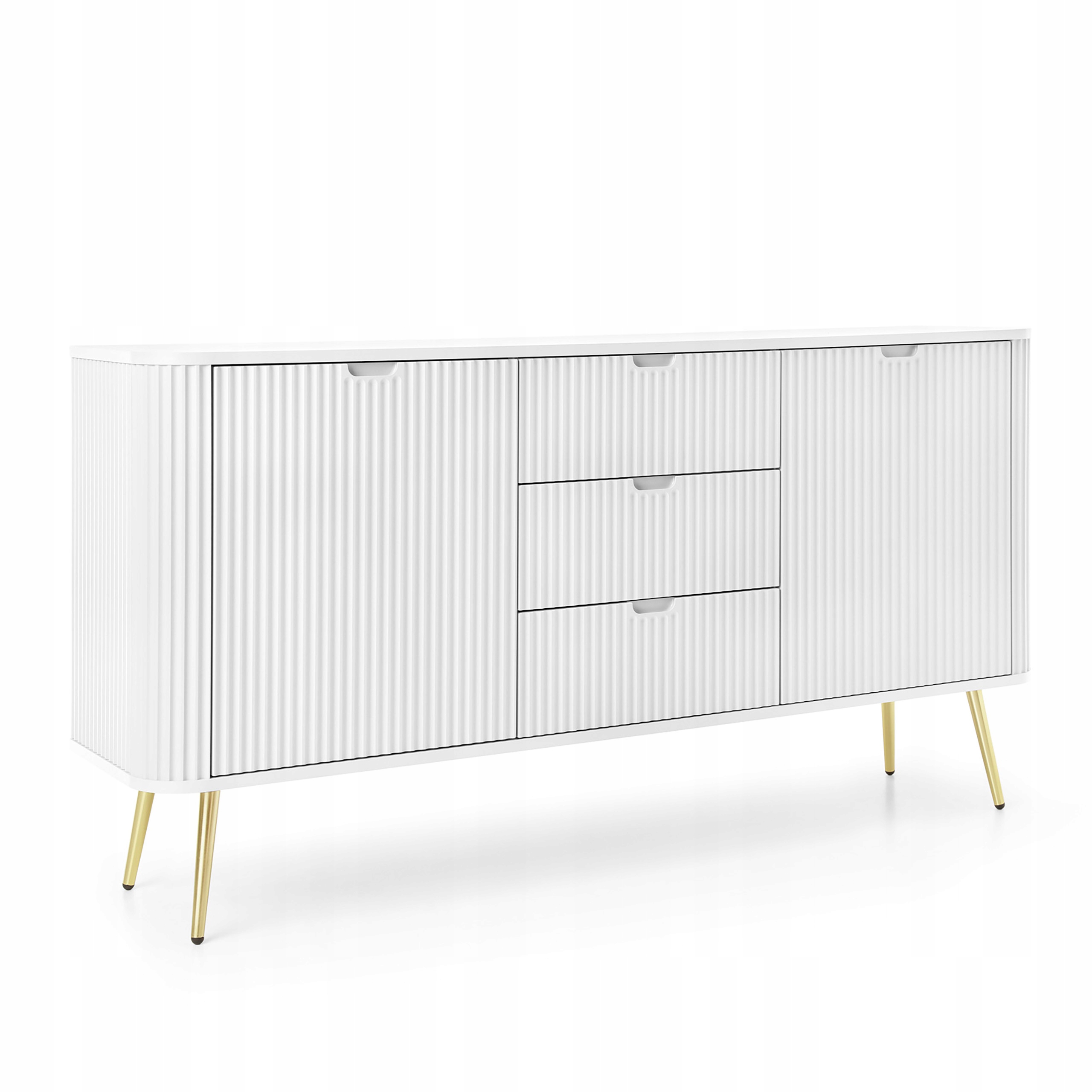 Komoda Zenzero 168 cm do obývacího pokoje Ložnice 3 zásuvky 2 Dvířka Bílá