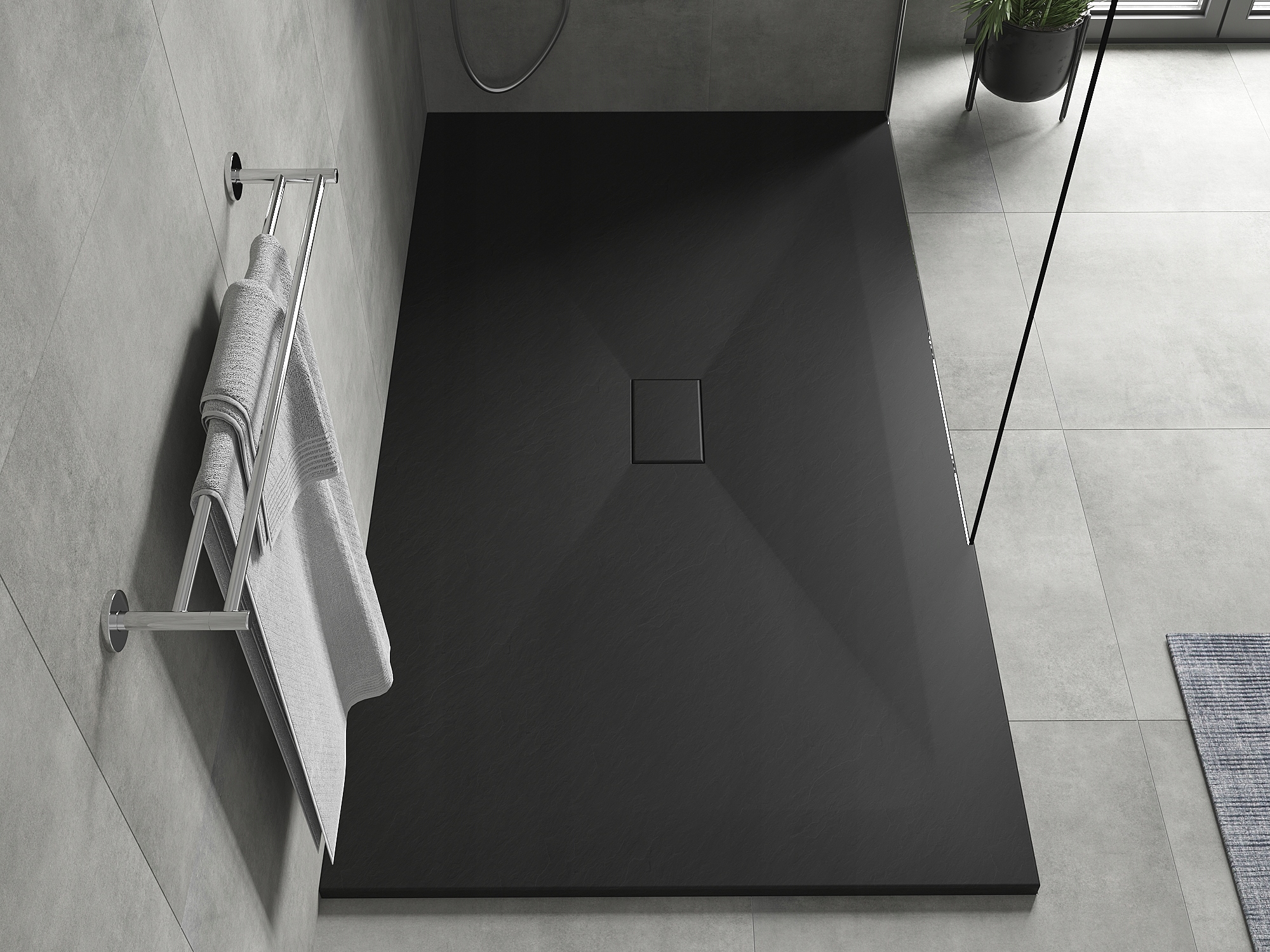 MEXEN HUGO BRODZIK PROSTOKĄTNY SMC STRUKTURA KAMIENIA 200 x 100 CM CZARNY Głębokość 100 cm
