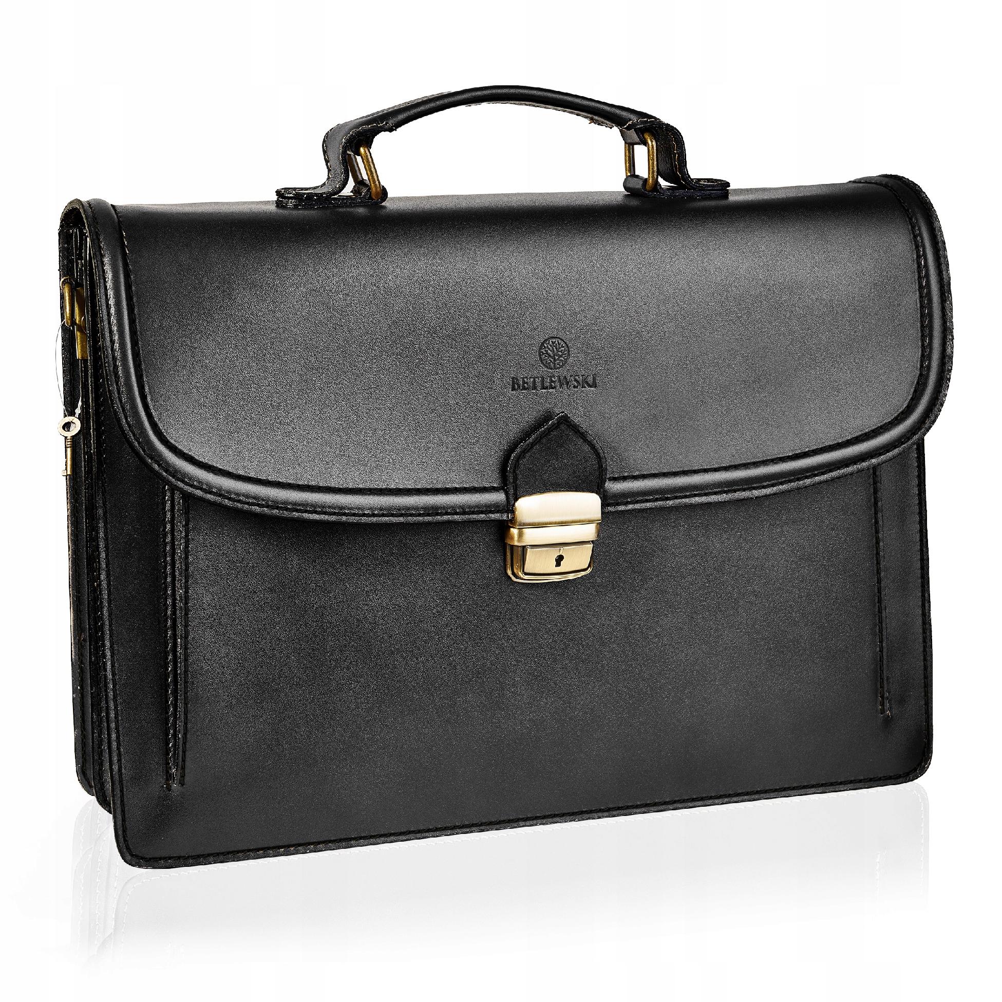 Betlewski Skórzana aktówka do pracy teczka męska pasek na ramię laptopa