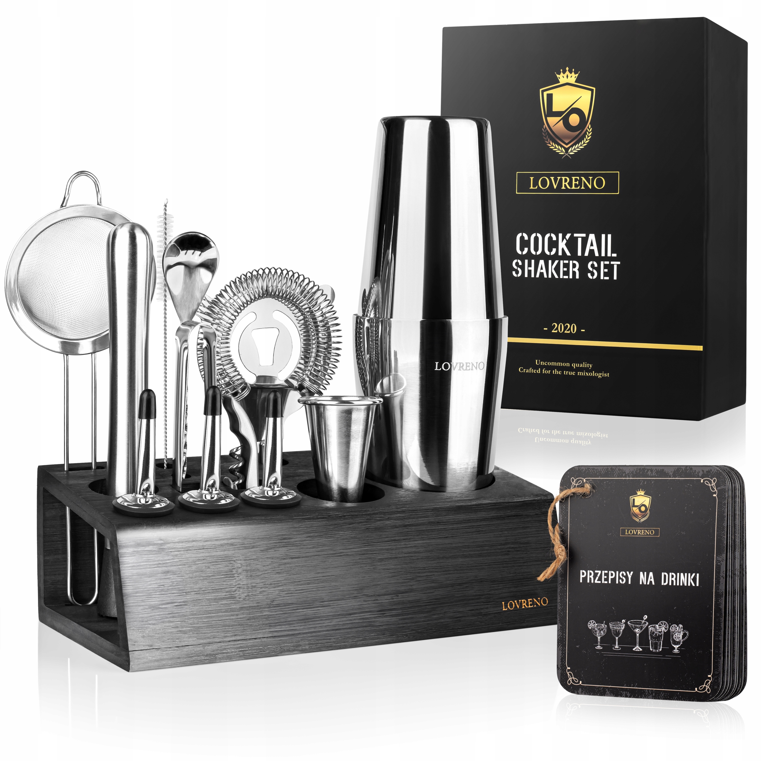 Lovreno Barmanská sada 15 ks Boston Shaker Bambusová podložka Dárek