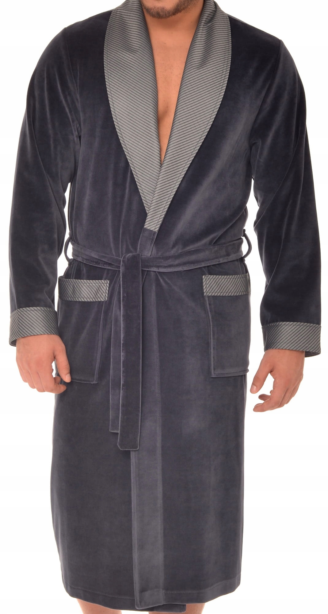 

Szlafrok męski welurowy trwały RE102 Grafitowy 4XL