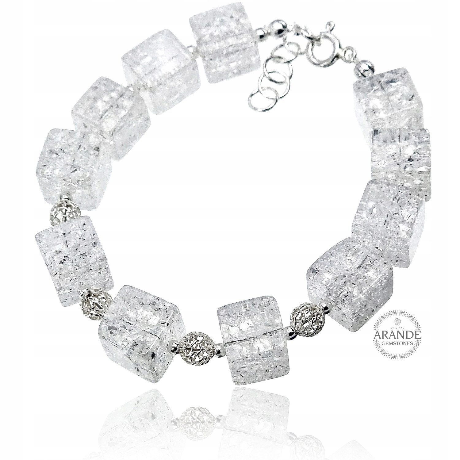 Krásný ledový kámen, náramek Stříbro