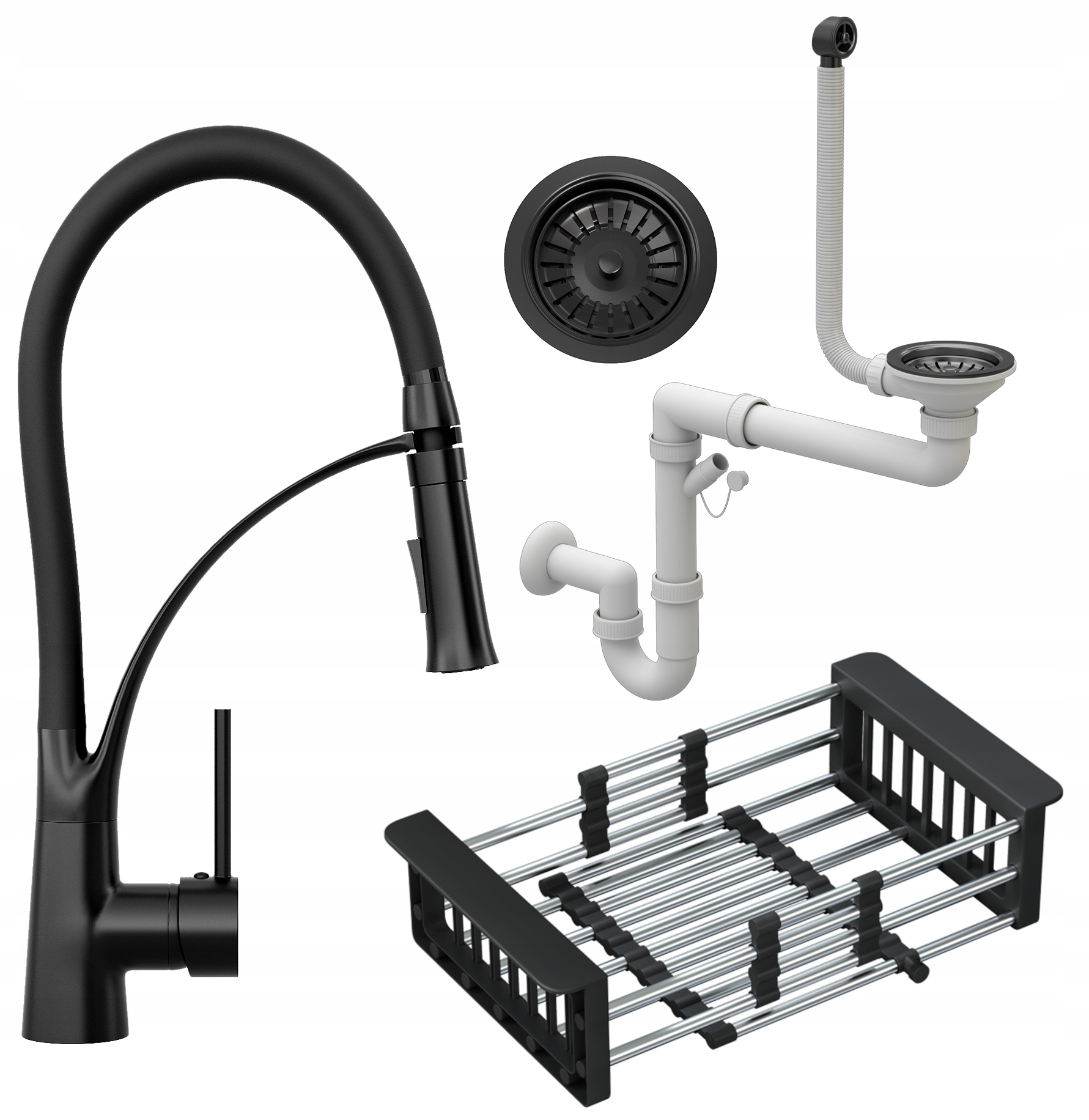 Sada Čierna Kuchynská Batéria Sifón Odkvapkávacia