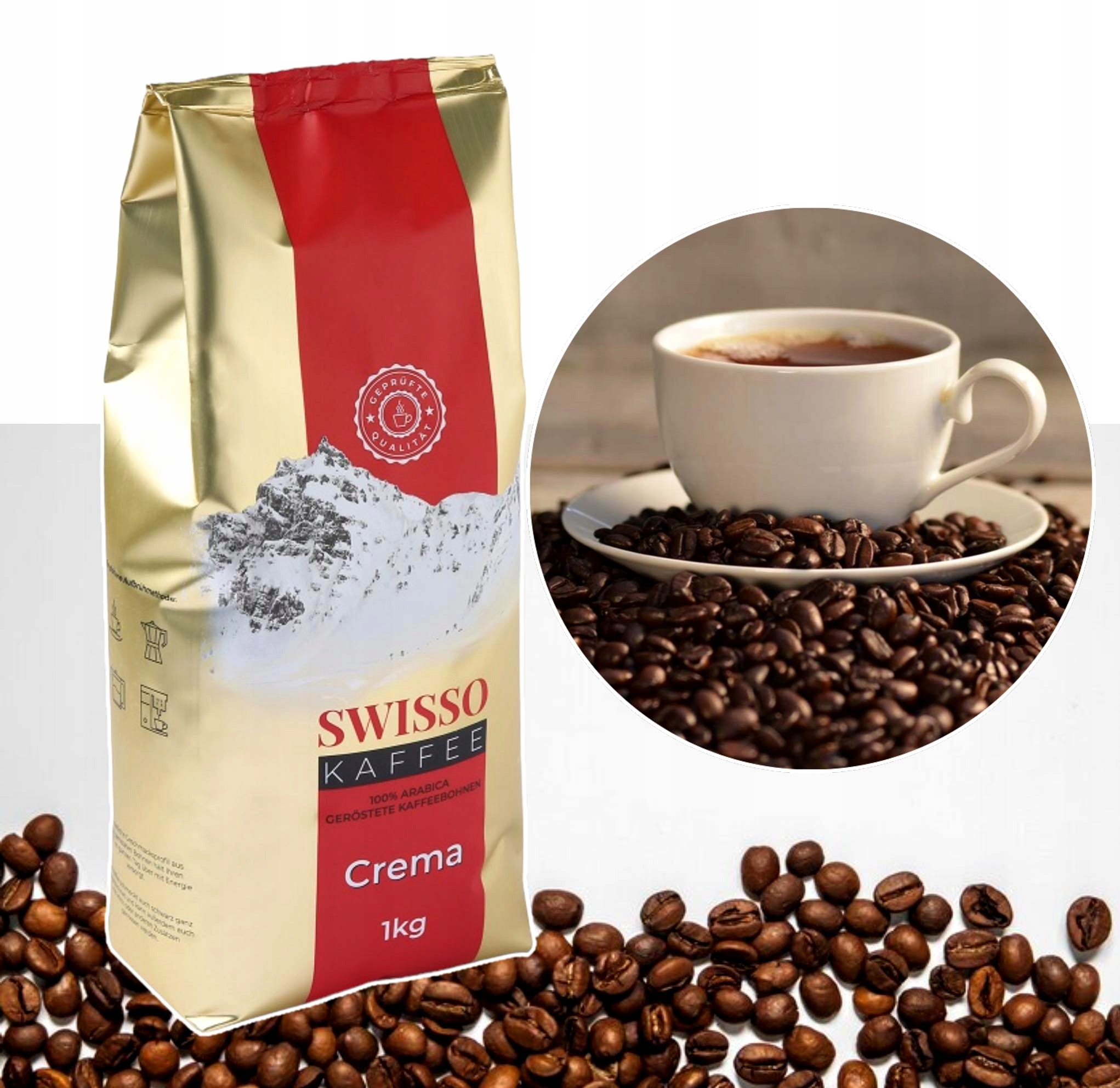 Kawa ziarnista 100% Arabica Swisso Kaffee Crema 1kg x 4 paczki