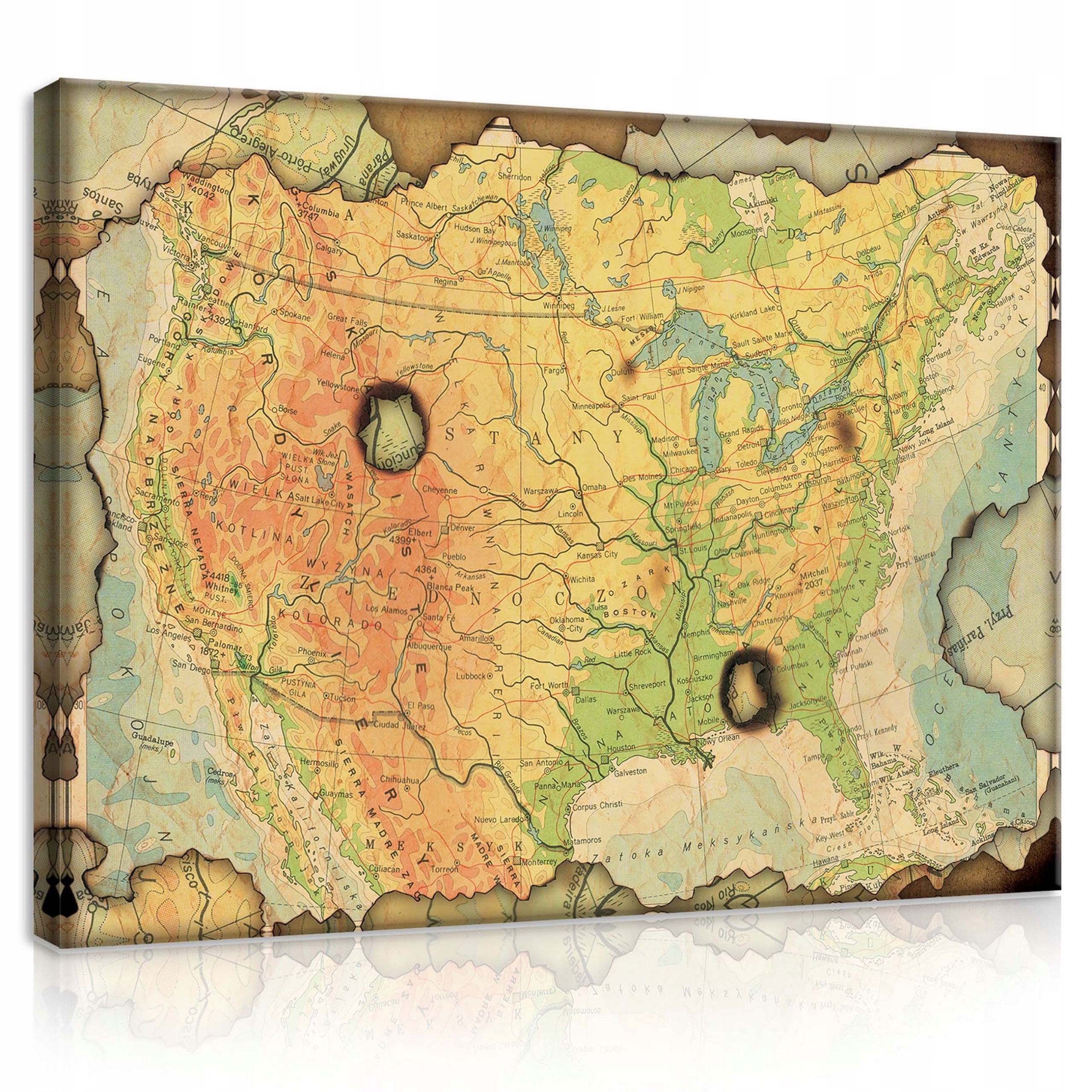 Obraz 100x75 Stará mapa Usa vintage geografie zničené okraje Usa