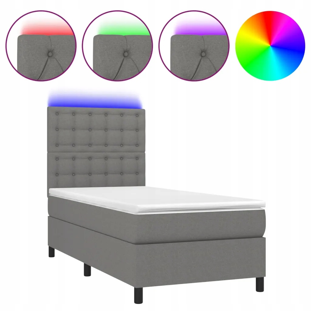 Kontinentální postel s matrací 203 x 90 x 118/128 cm tmavě šedá s Led