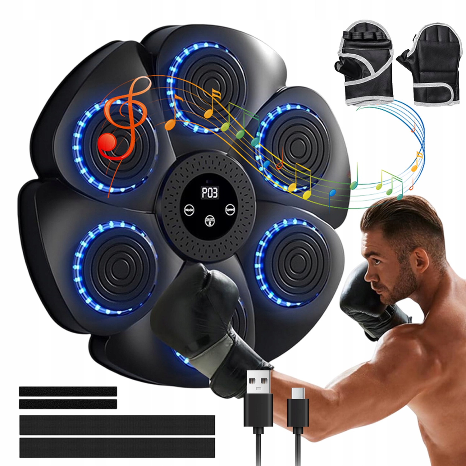 Led Music Boxing Machine Bluetooth 18 Prędkości 9 Tryby Z Rękawicami Ściana