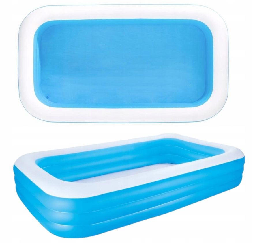 Duży Solidny Basen Ogrodowy Dmuchany Prostokątny Rodzinny Lato 305x183x60cm