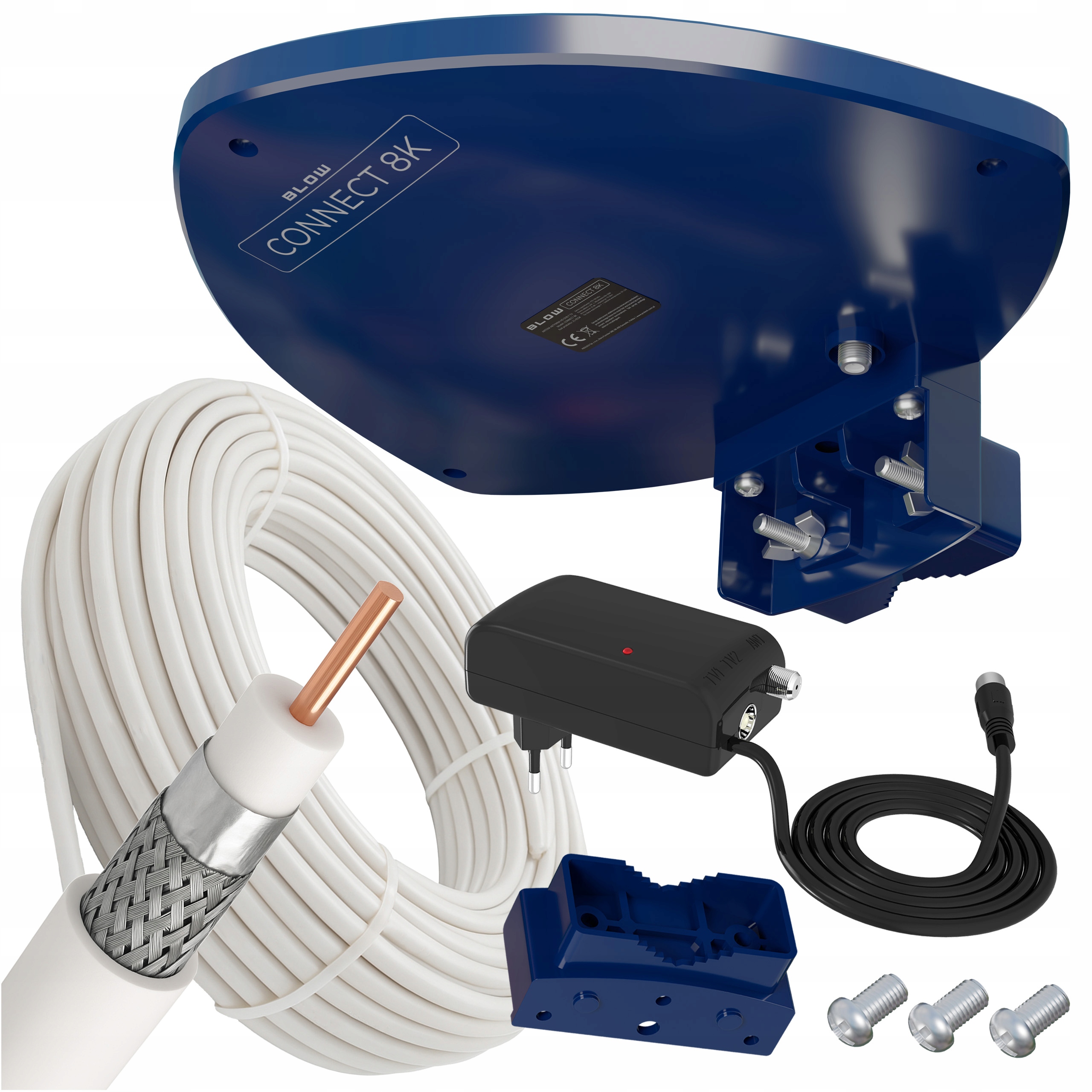 Venkovní Aktivní Anténa DVB-T2 Full Hd Napájecí Kabel Koncetrický 30 m