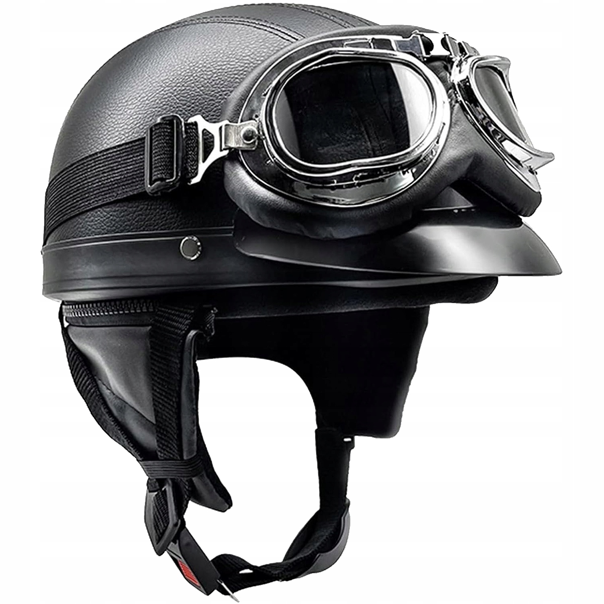Motocyklová Přilba Na Skútr S Brýlemi Retro Set Černá, 52-62 CM