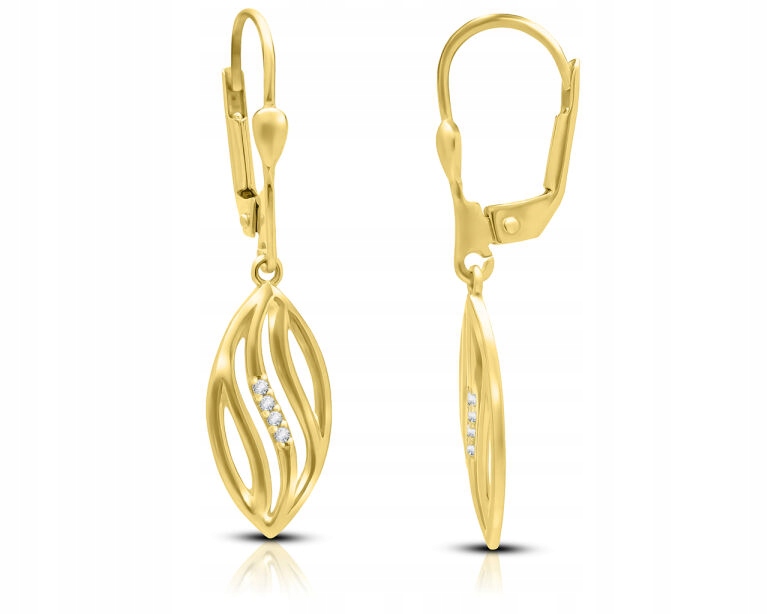 Zlaté Náušnice s zirkony Štíhlý tvar pro ženy ryzosti 585