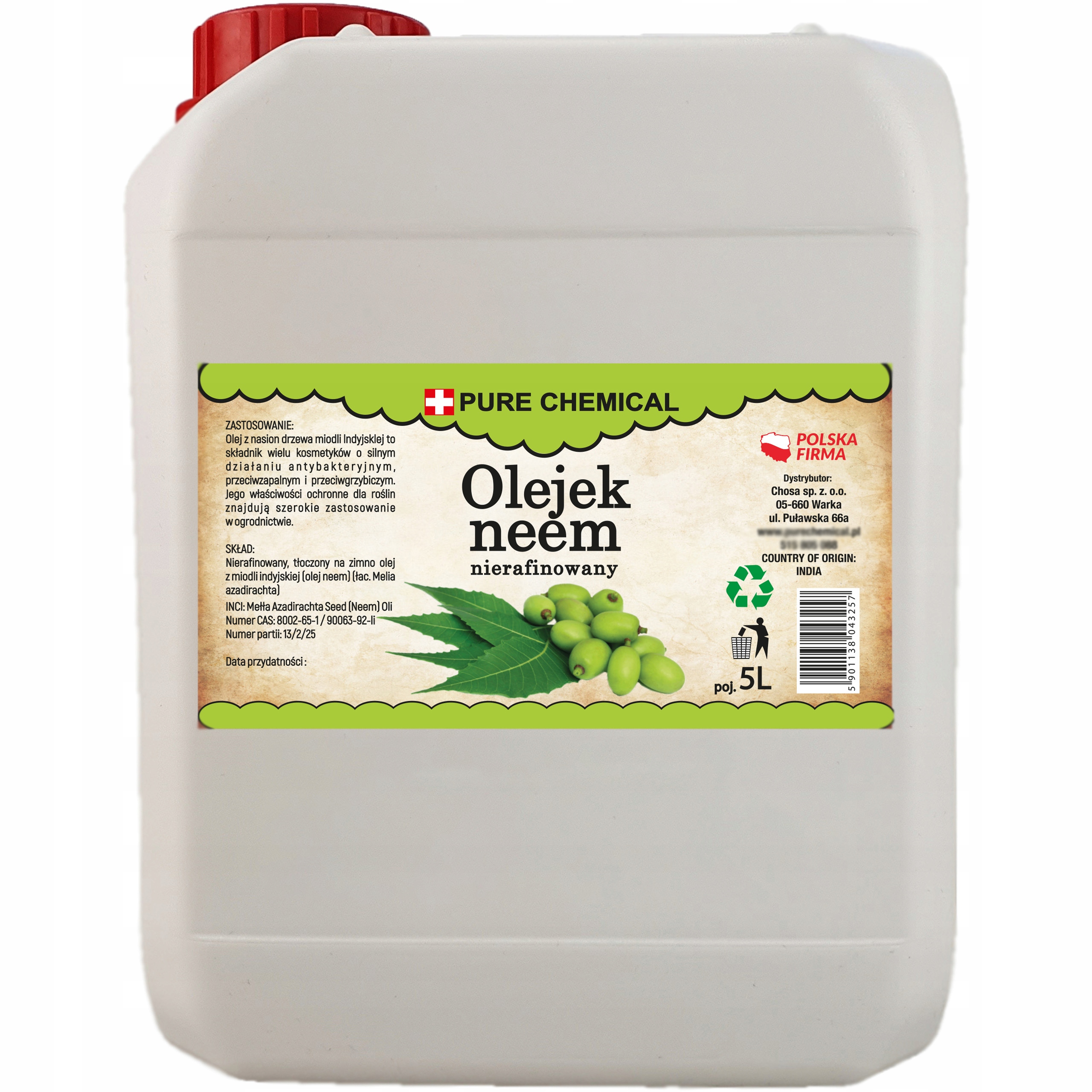 Neemový Olej Nerafinovaný Lisovaný Za Studena 5 l