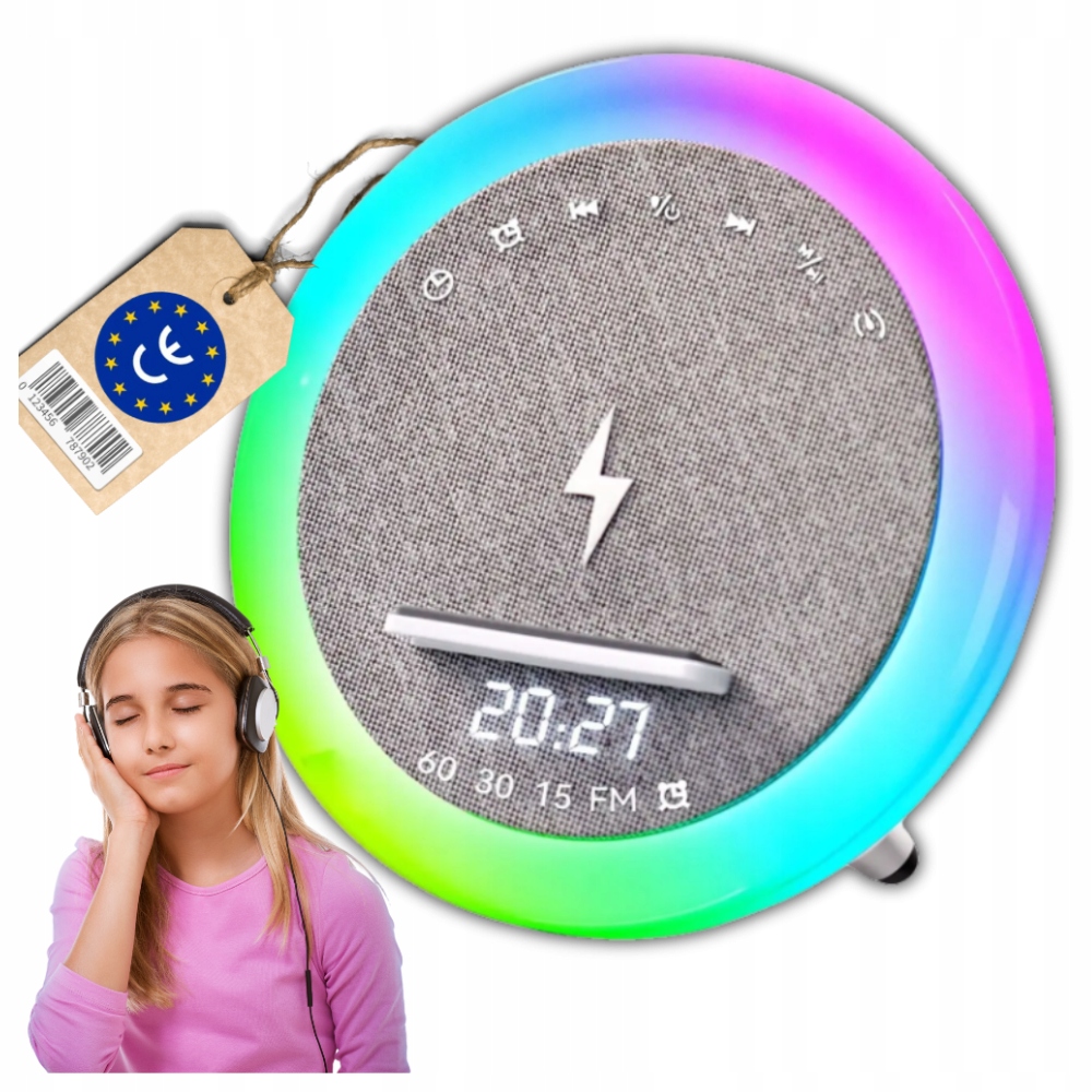 Bezdrátový Bluetooth reproduktor Rgb Lampička Indukční nabíječka Qi Budík