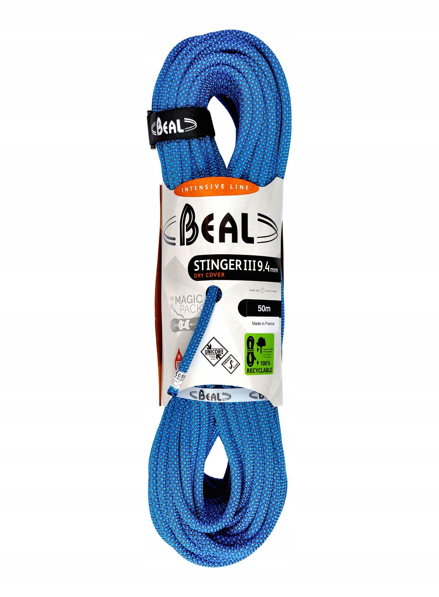 Lezecké lano Beal Stinger III 9,4 mm 50 m Unicore Dry Cover modré