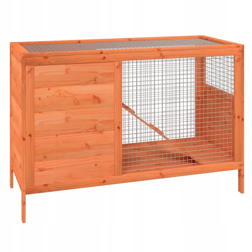 Levně Klec pro králíky, hnědá, 103x44x69,5 cm, borovicové dřevo